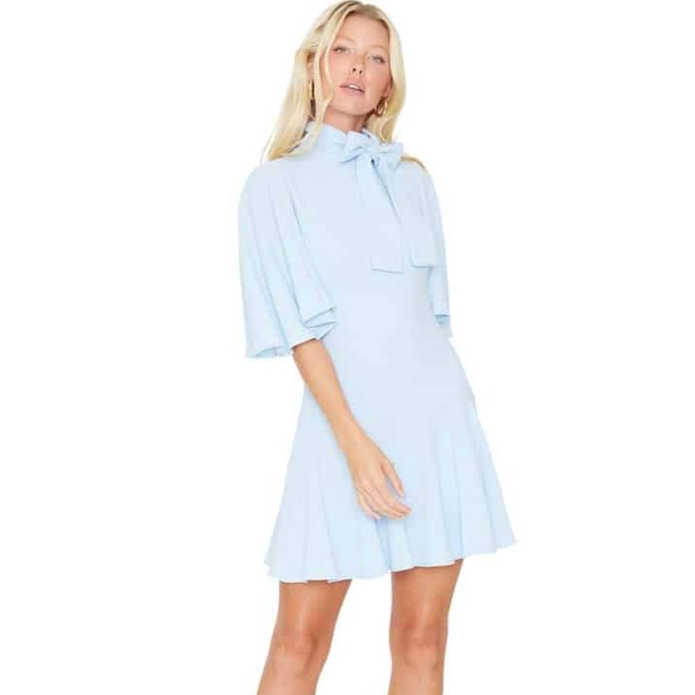 Black Halo Coralia Tie Front Bow Mini Dress in Light Blue sz 8